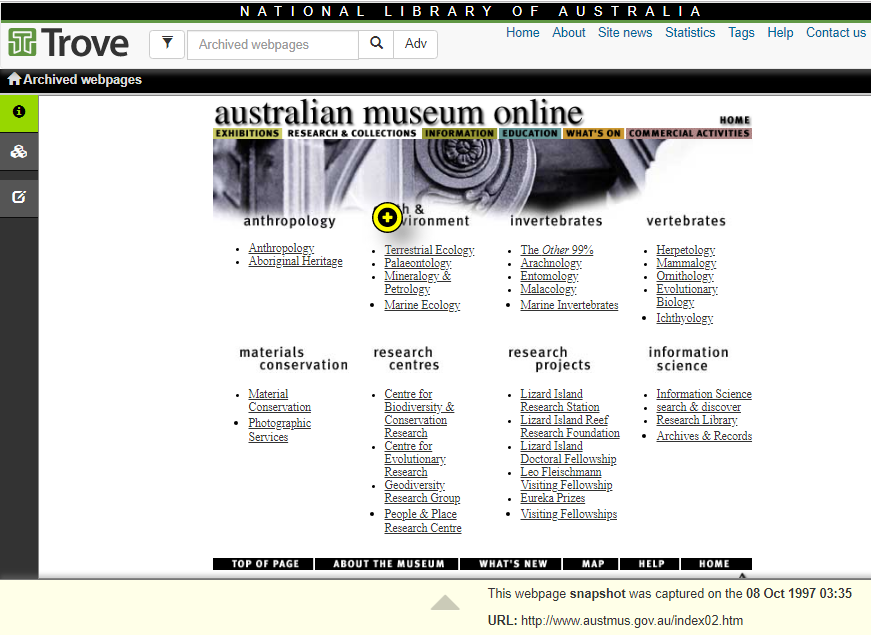 Snapshot of the Main Page on 08 October 1997