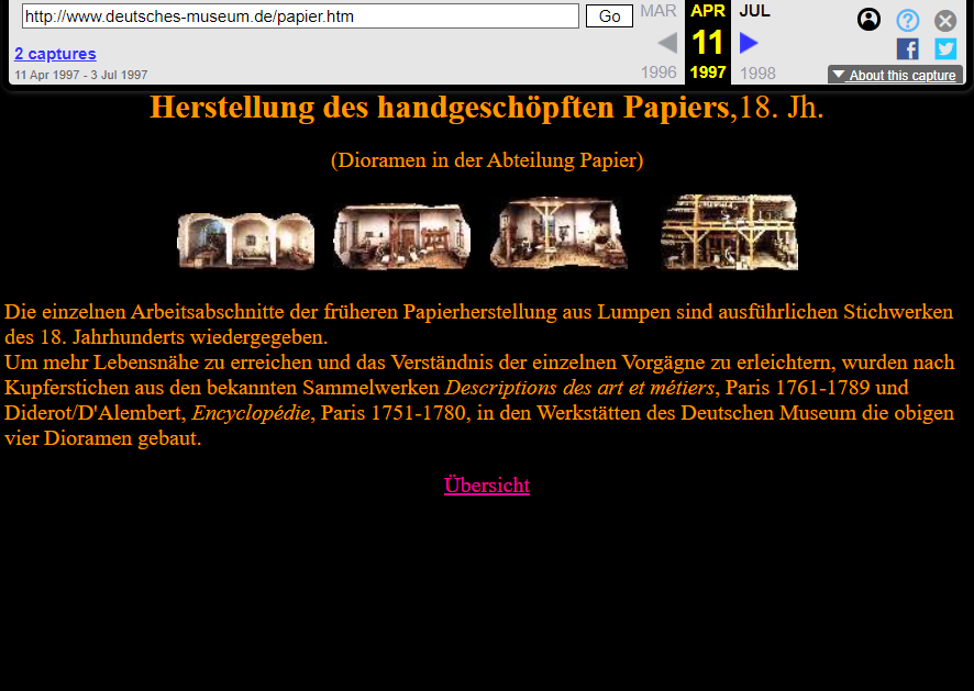 Snapshot of the Dioramas Page on 11 April 1997