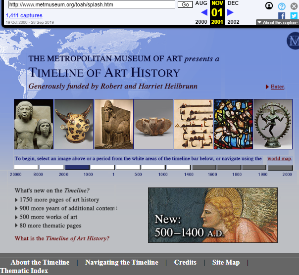 Snapshot of the Timeline of Art History on 1 November 2001